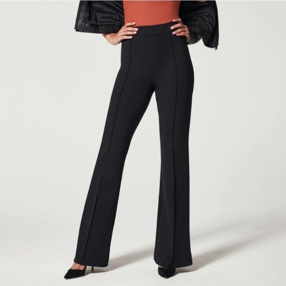 Spanx The Perfect Pants Hi Rise Flare Black Stretch Knit Pull On Career - Picture 2 of 8